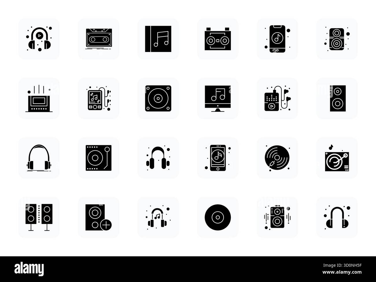 Pacchetto raffinato con 24 icone vettoriali piene per Music Player, ottimizzato con la qualità Retina Ready Grid per un design elegante e funzionale Illustrazione Vettoriale