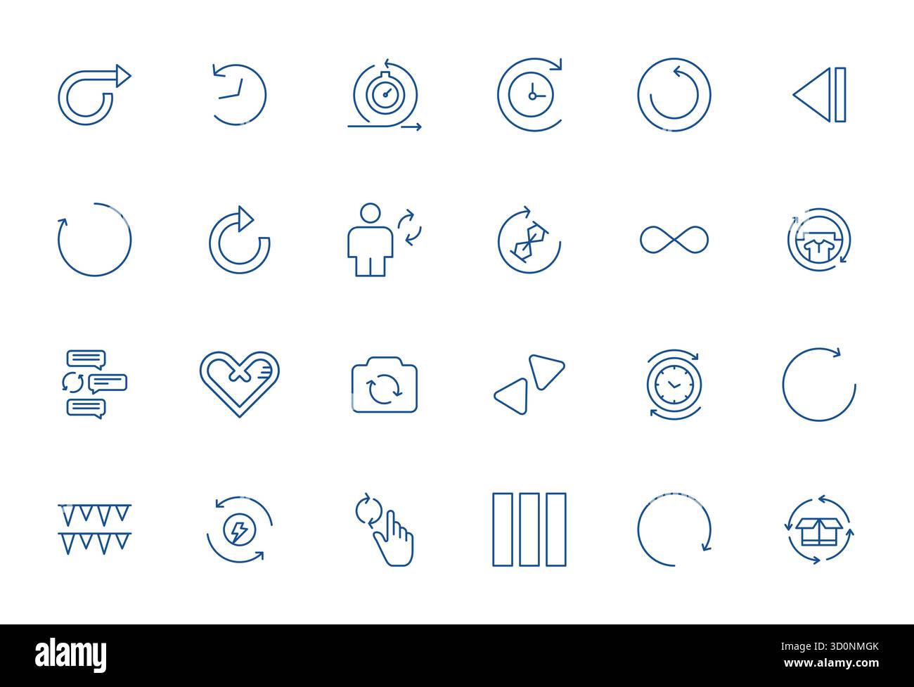 Collezione artigianale con 24 icone vettoriali Bold Line per la ripetizione, ottimizzata con risoluzione allineata 128x128 pixel per esperienze digitali di qualità superiore. Illustrazione Vettoriale