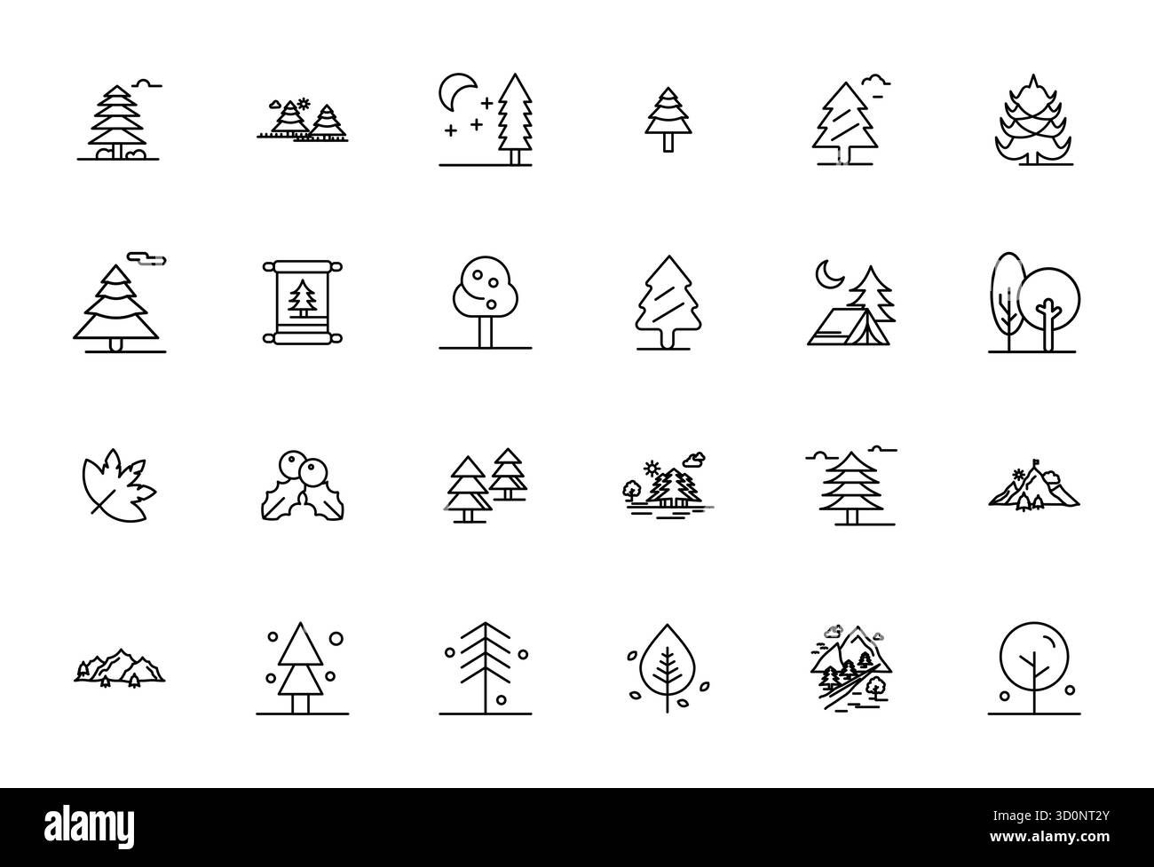 Collezione avanzata di icone vettoriali ottimizzate a 24 pixel ispirate a Evergreen, realizzate in Bold Line con ottimizzazione 256x256 per un perfo visivo superiore Illustrazione Vettoriale