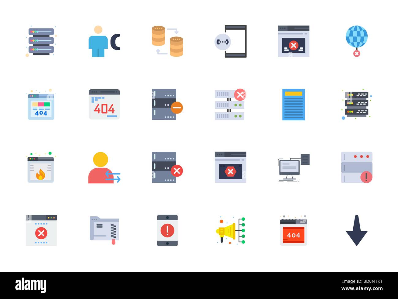 Scarica 24 icone vettoriali piatte scalabili progettate per i dispositivi offline, con risoluzione 256x256 allineata ai pixel, adatte per progetti professionali e creativi Illustrazione Vettoriale