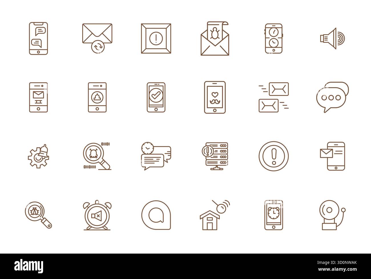 24 icone vettoriali allineate ai pixel della linea in grassetto per la notifica, progettate con una risoluzione 64 x 64 per un'integrazione e prestazioni impeccabili. Illustrazione Vettoriale
