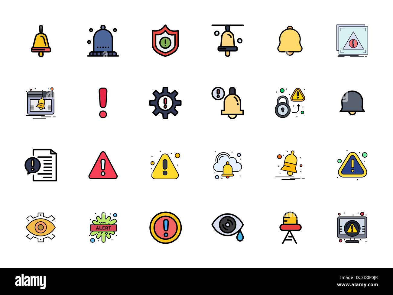 Confezione vettoriale con 24 icone piene di PIXEL perfetti ispirate all'avviso di sistema, con risoluzione ad alta risoluzione ideale per scalabili e crea Illustrazione Vettoriale