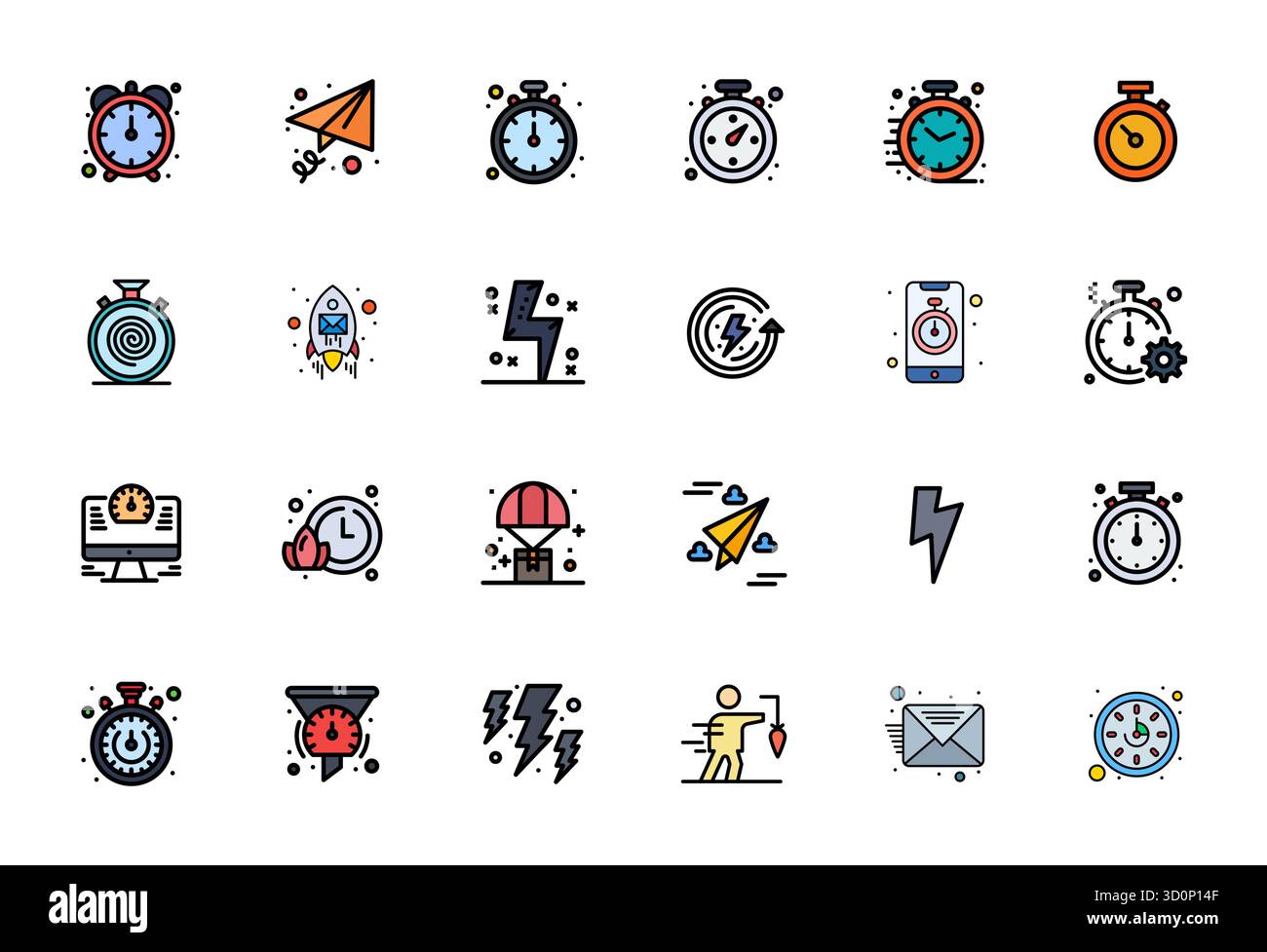 24 icone vettoriali modificabili ideate in modo intelligente e ispirate a Quick, create in formato Flat Line con riempimento a 256x256 per un lavoro di progettazione intelligente ed efficiente Illustrazione Vettoriale