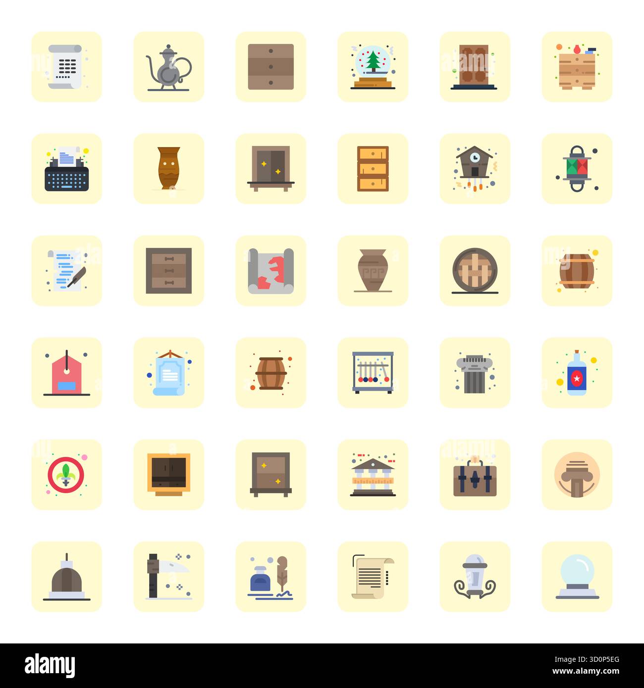 Questa collezione presenta 36 icone vettoriali perfette per il tema Antico, ottimizzate in formato 256x256 per il design digitale. Illustrazione Vettoriale