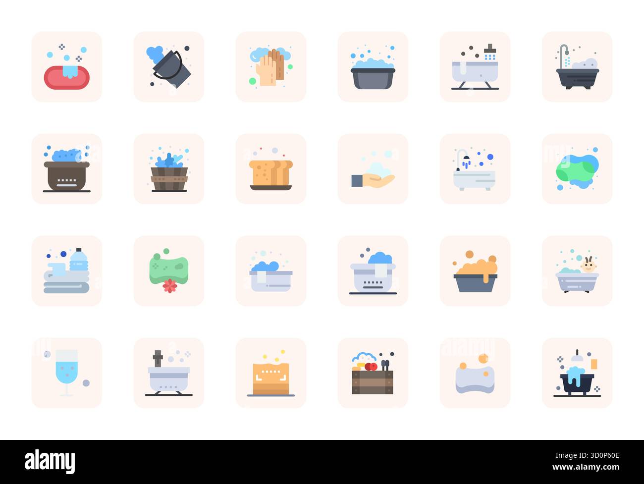 Un set versatile di 24 icone vettoriali con dettagli piatti, focalizzate sulle bolle, fornite in un formato nitido ad alta risoluzione, ideale per applicazioni mobili e Web Illustrazione Vettoriale