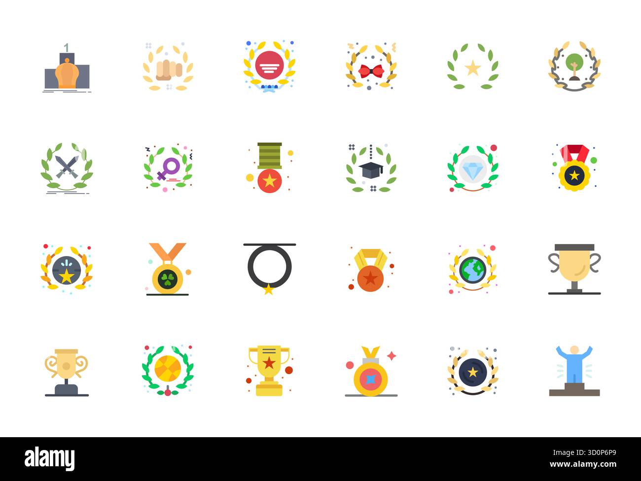 Kit di strumenti completo di 24 icone vettoriali incentrate sull'alloro, sviluppato in versione piatta con dettagli 128x128 precisione migliorata per applicazioni di design versatili Illustrazione Vettoriale