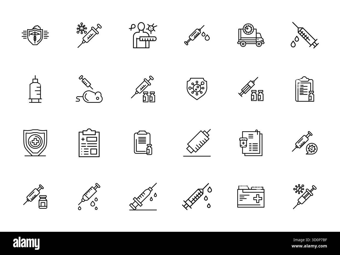 Pacchetto raffinato con 24 icone vettoriali Bold Line per l'immunizzazione, ottimizzato con display ad alta risoluzione qualità perfetta per eleganza e funzionalità Illustrazione Vettoriale