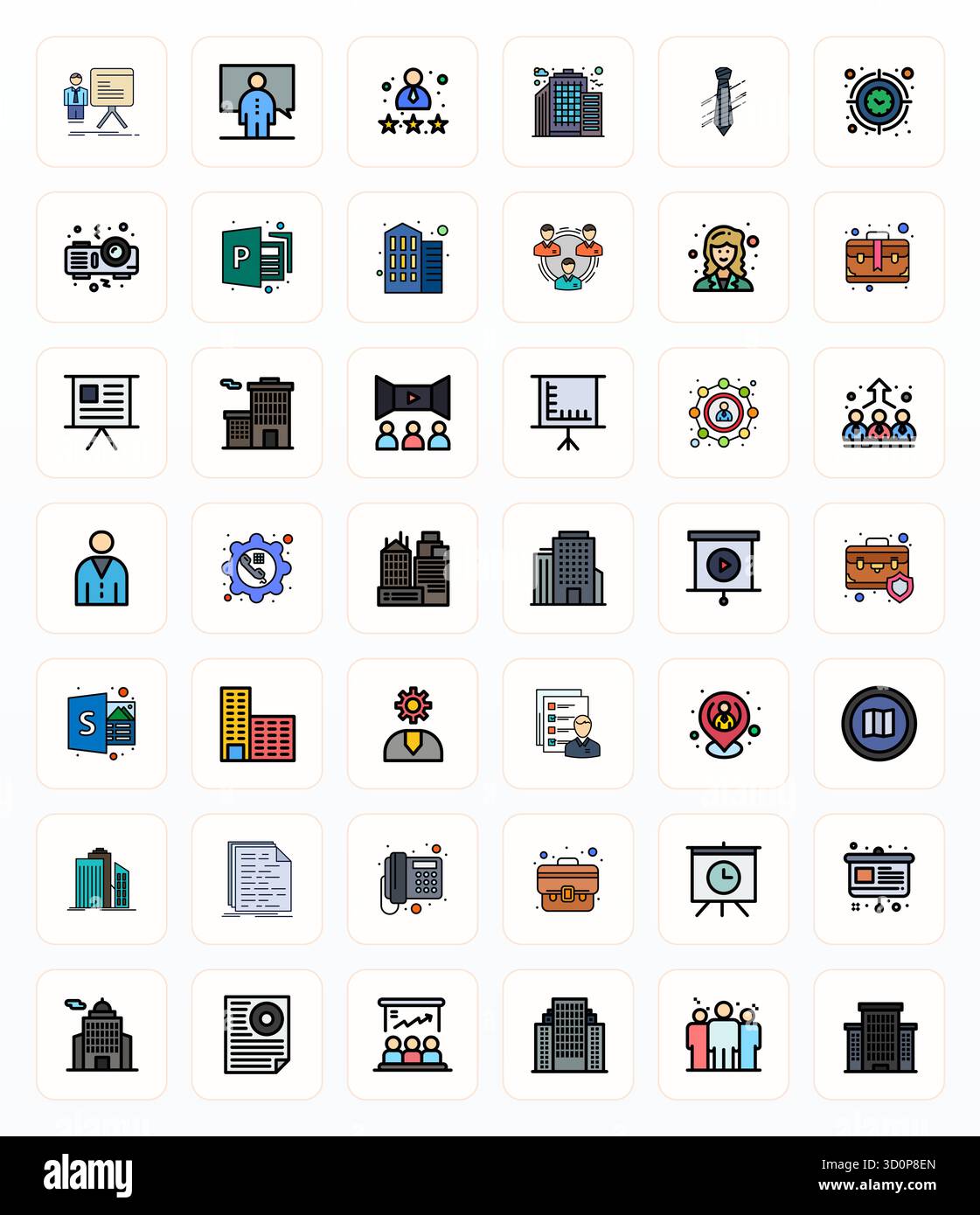 42 icone vettoriali di linea riempita ideate meticolosamente per le aziende, fornite in qualità ottimizzata 64 x 64 pixel per standard di progettazione senza compromessi. Illustrazione Vettoriale