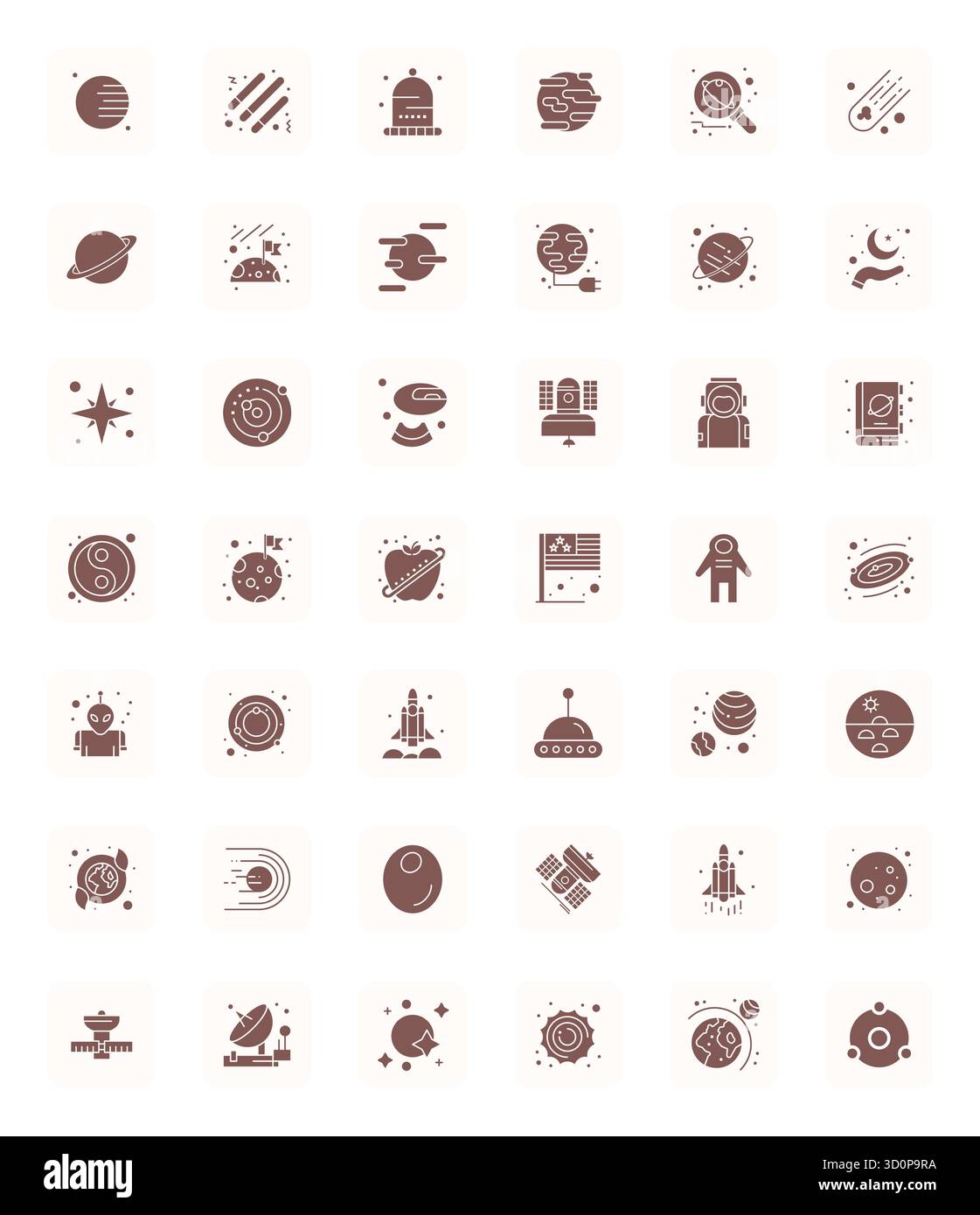 Questo pacchetto di icone vettoriali Cosmos include 42 design riempiti in formato ottimizzato 128 x 128 pixel, perfetto per migliorare le interfacce digitali. Illustrazione Vettoriale