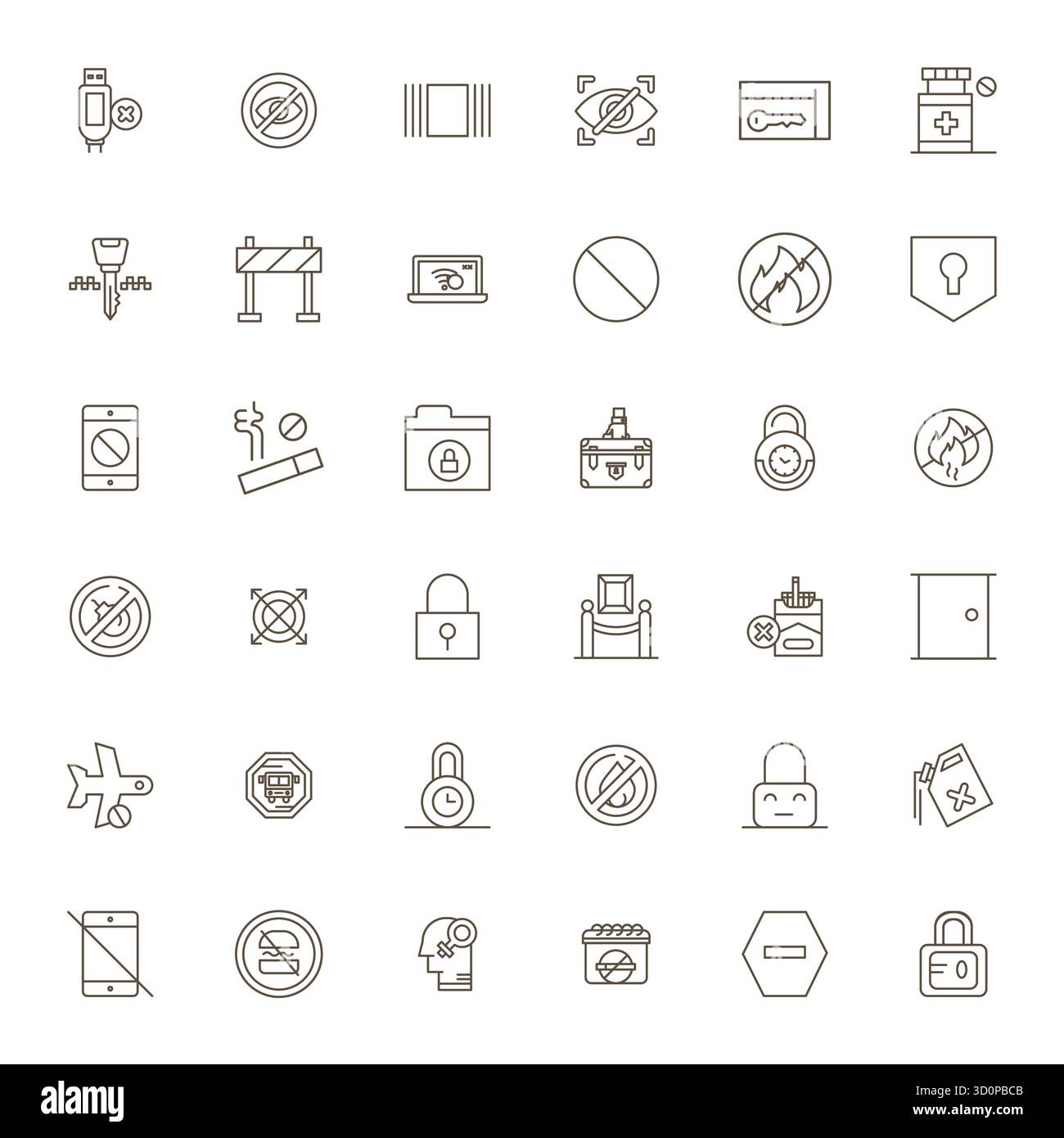Esplora le icone vettoriali ottimizzate per pixel a 36 linee in grassetto con risoluzione ad alta risoluzione ispirate a restrizioni. Perfetto per interfacce Web e app. Illustrazione Vettoriale