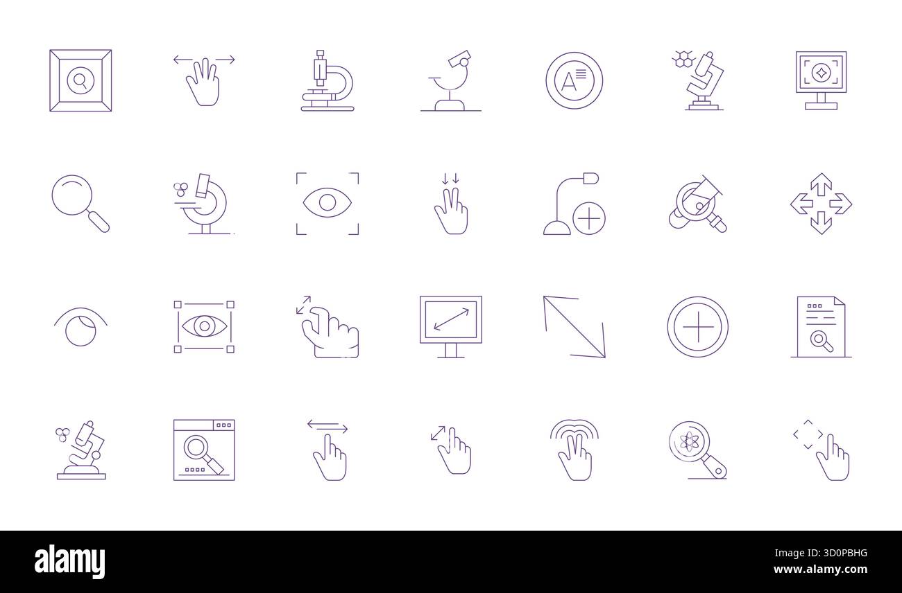 Pacchetto raffinato con 28 icone vettoriali Thin Line per Magnify, ottimizzato con 64x64 PIXEL qualità perfetta per soluzioni di design eleganti e funzionali Illustrazione Vettoriale