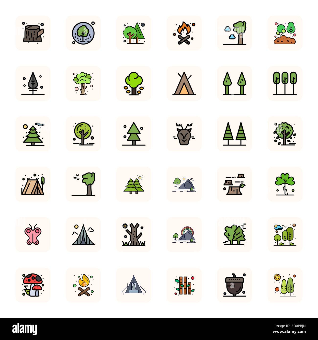 Raccolta ad alte prestazioni di 36 icone vettoriali LineFilled per Woodland, progettata con risoluzione ottimizzata 64 x 64 pixel per un'interfaccia utente ottimale de Illustrazione Vettoriale