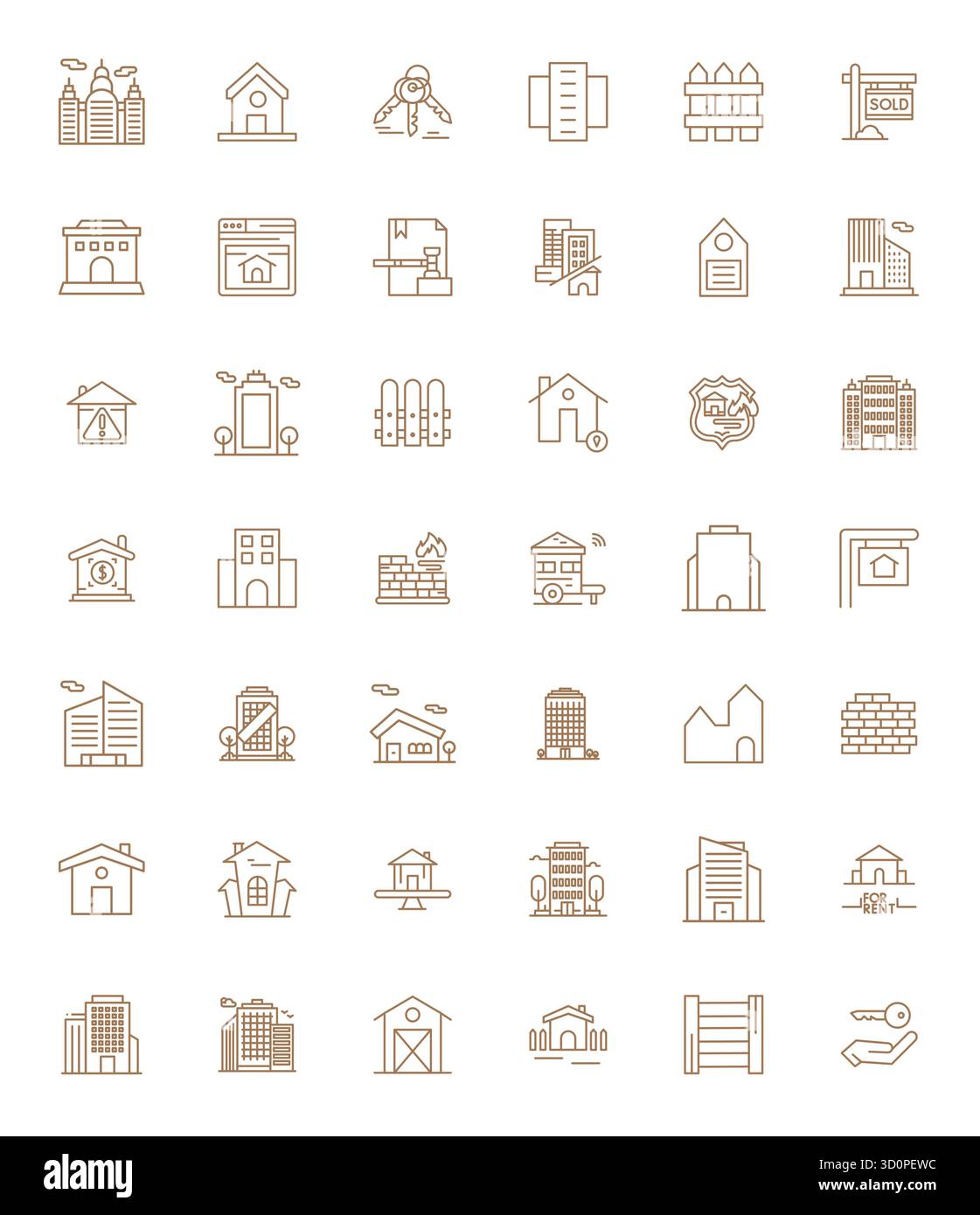 Pacchetto all'avanguardia con icone vettoriali ottimizzate a 42 pixel ispirate alla proprietà, creato in formato Bold Line ad alta risoluzione per i generi Next Illustrazione Vettoriale