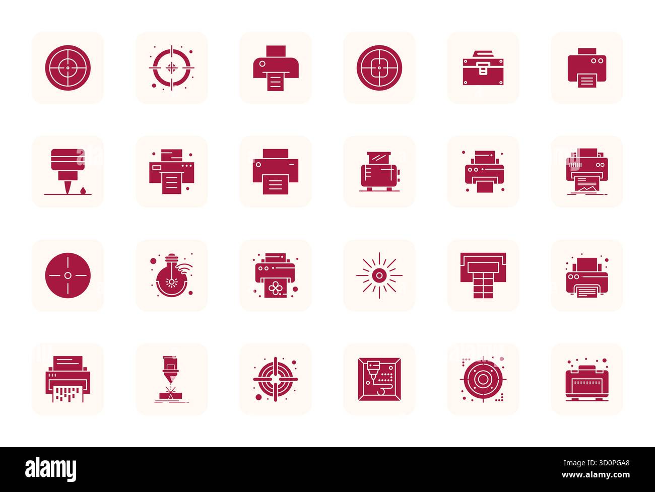 Pacchetto completo con 24 icone vettoriali in design pieno per laser, con dettagli nitidi 256x256 qualità migliorata. Illustrazione Vettoriale
