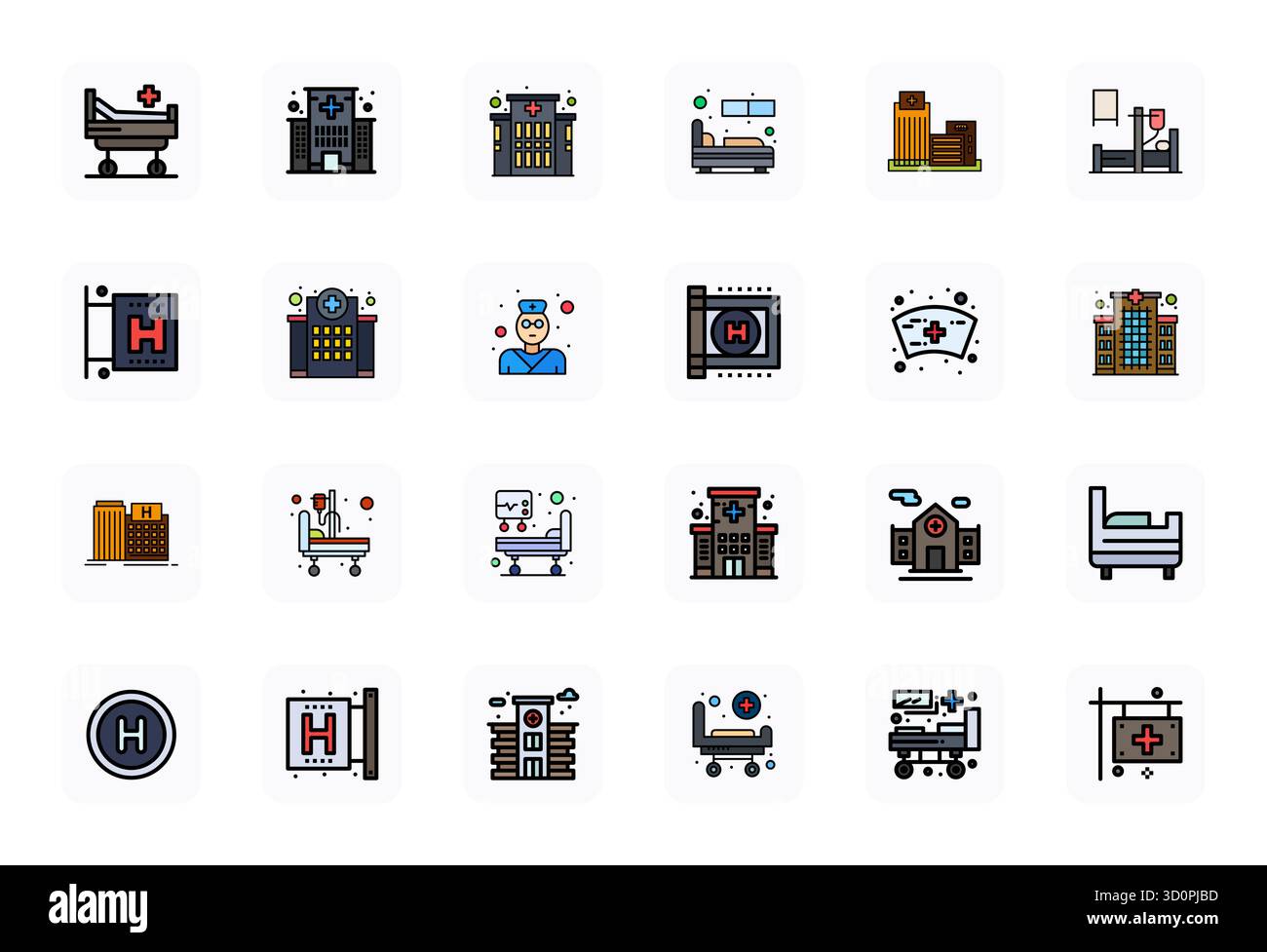 Raccolta ad alte prestazioni di 24 icone vettoriali LineFilled per Ward, progettata con display 256x256 risoluzione perfetta per un'interfaccia utente ottimale Illustrazione Vettoriale