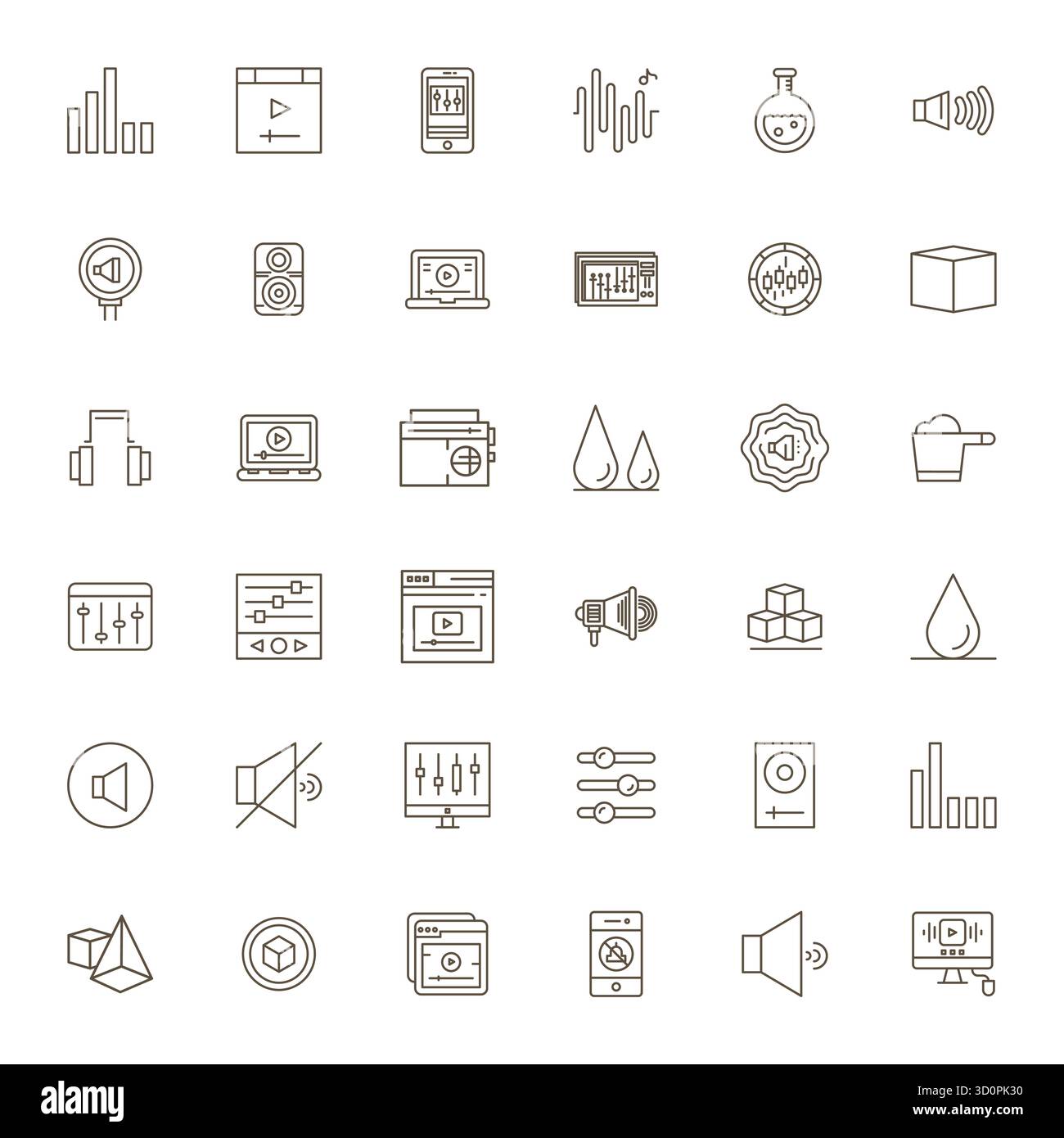 Raccolta di 36 Bold Line Detail icone vettoriali avanzate per volume, progettate in formato Retina Ready per chiarezza e versatilità. Illustrazione Vettoriale