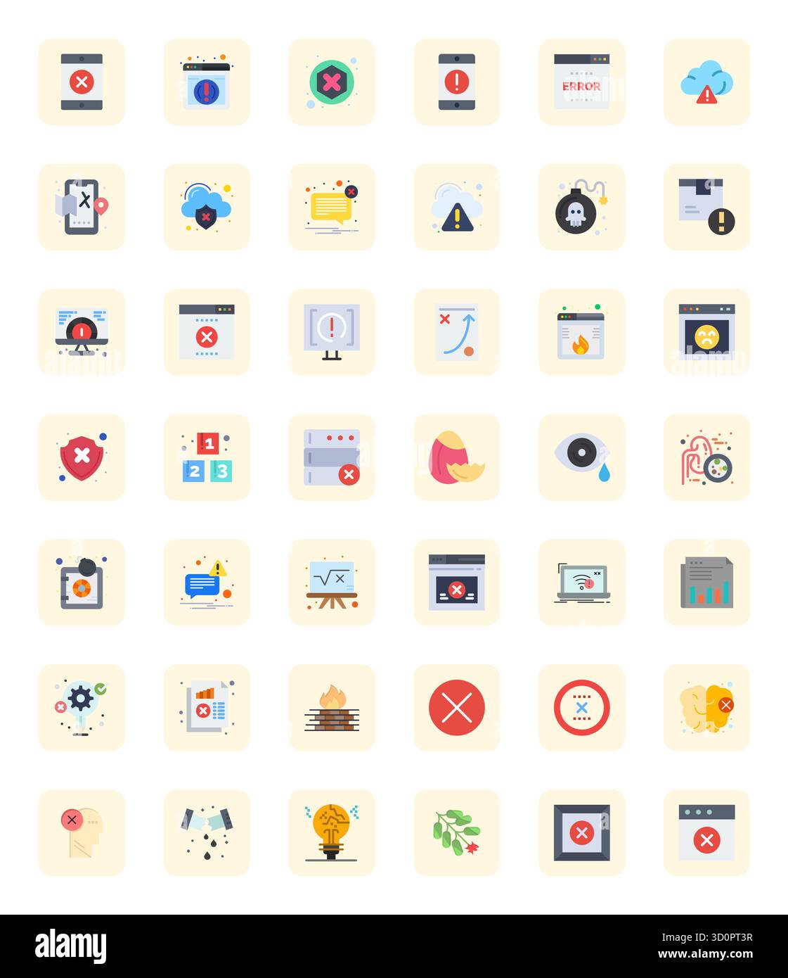 Immagini 42 con dettagli piatti icone vettoriali migliorate per guasti, create con una risoluzione 64 x 64 per una straordinaria coerenza visiva su tutte le piattaforme. Illustrazione Vettoriale