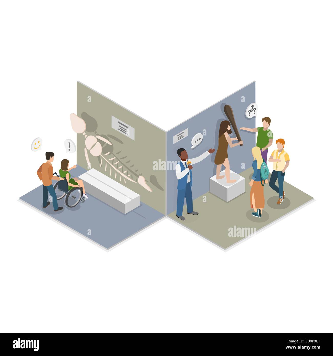 Illustrazione piatta isometrica 3D delle arti e Paleontologia Museum, Gallery Exhibition. Punto 2 Foto Stock