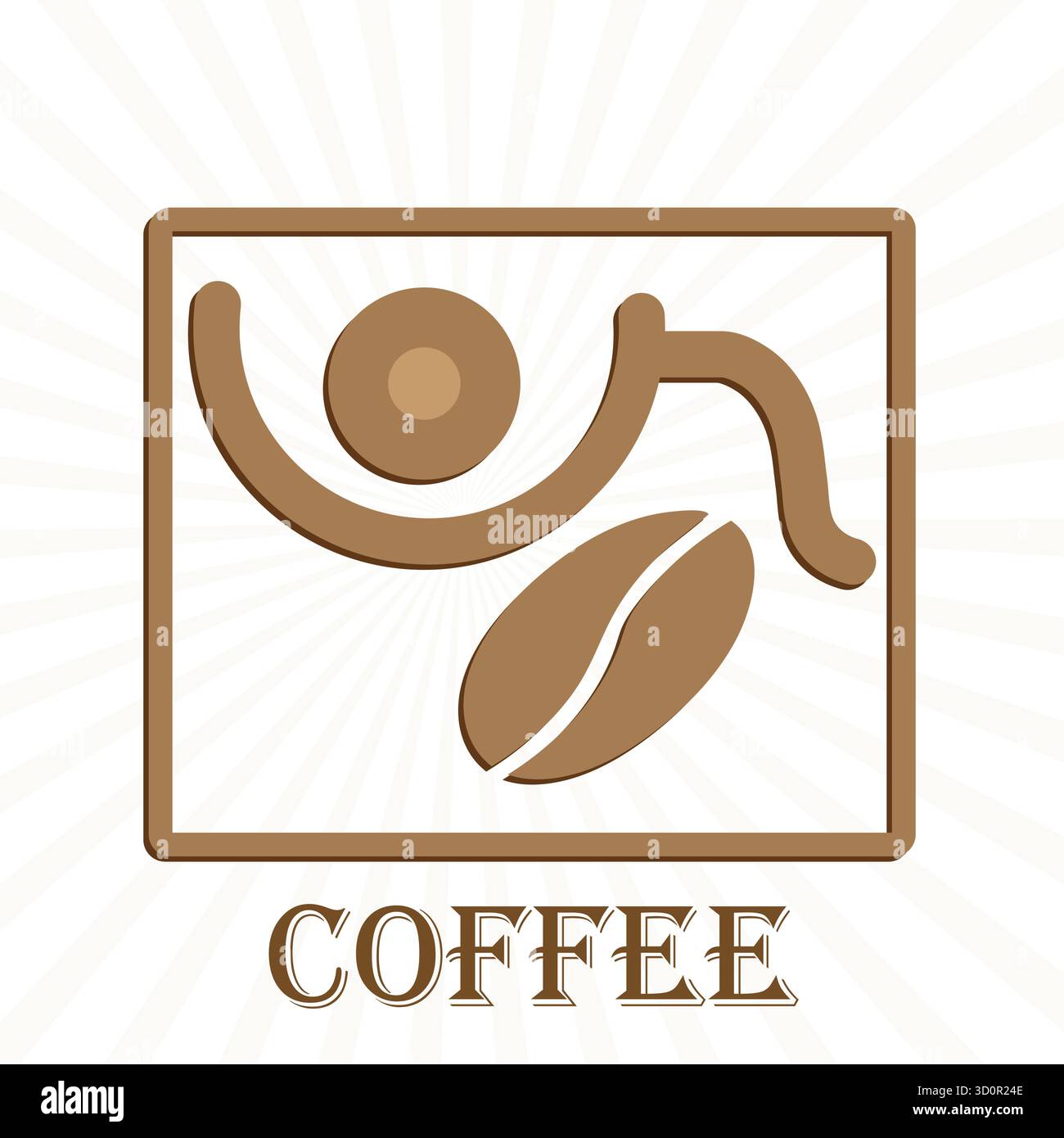 Figura umana astratta che abbraccia un chicco di caffè all'interno di una cornice rettangolare Illustrazione Vettoriale