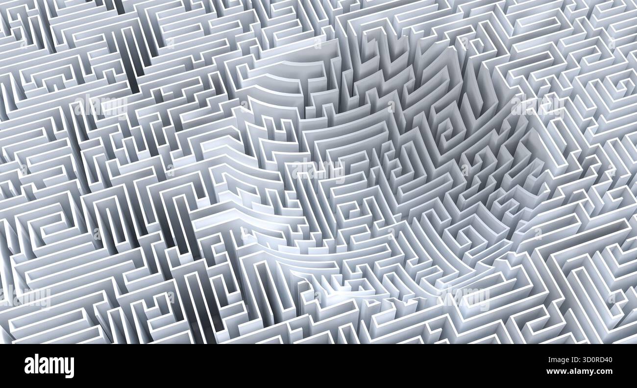Rendering 3d astratto, ampio labirinto bianco Foto Stock