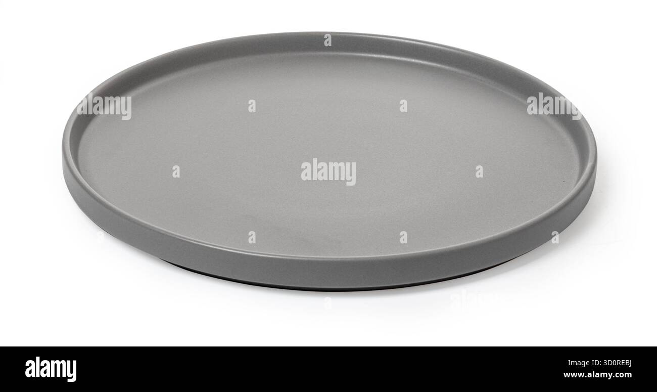 Teglia tonda antiaderente isolata su sfondo bianco, pronta per la cottura Foto Stock