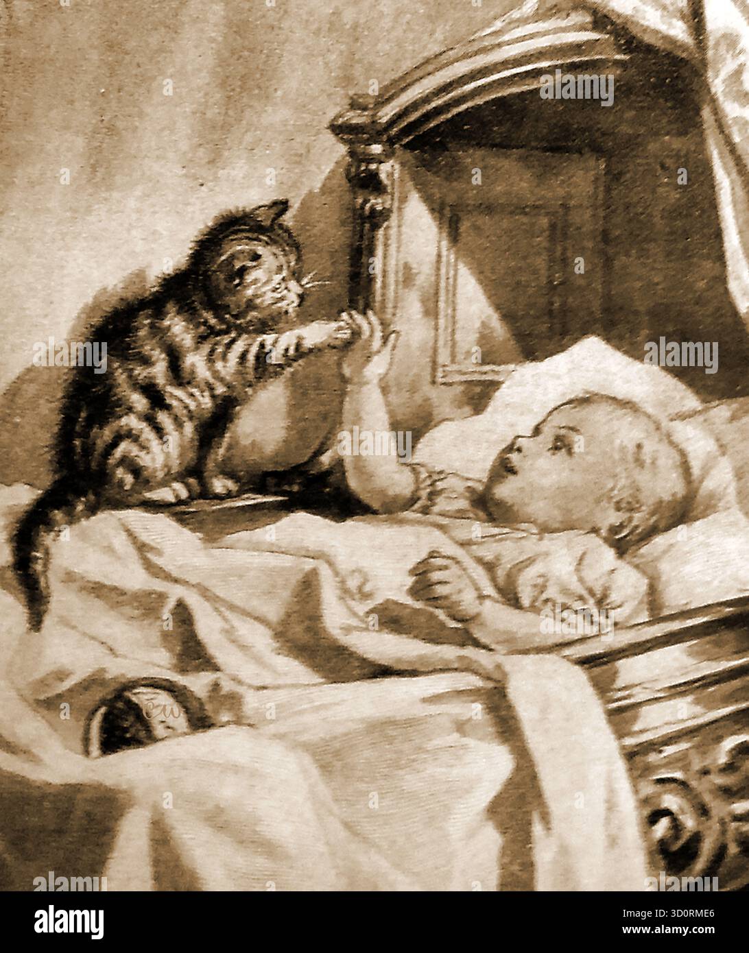 1897 uno studio che illustra i pericoli del soffocamento derivanti dal lasciare insieme un gatto o un gattino e un bambino incustodito in una culla. *Anche la trasmissione di tigna e toxoplasmosi.) Foto Stock