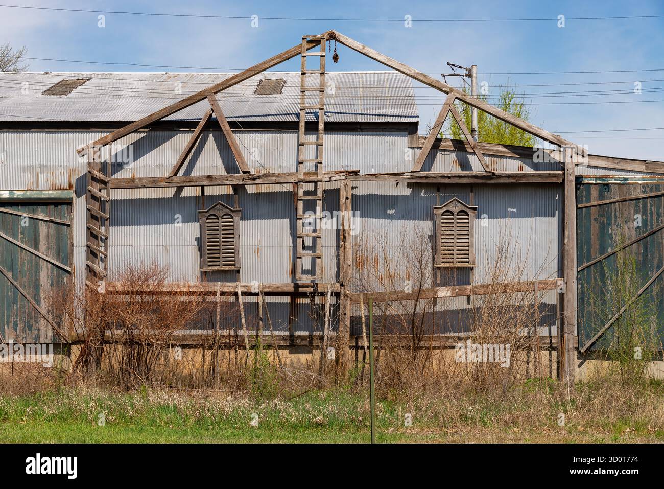 Parete esterna dell'edificio industriale lungo la linea ferroviaria di Hampshire, Illinois, Stati Uniti. Foto Stock