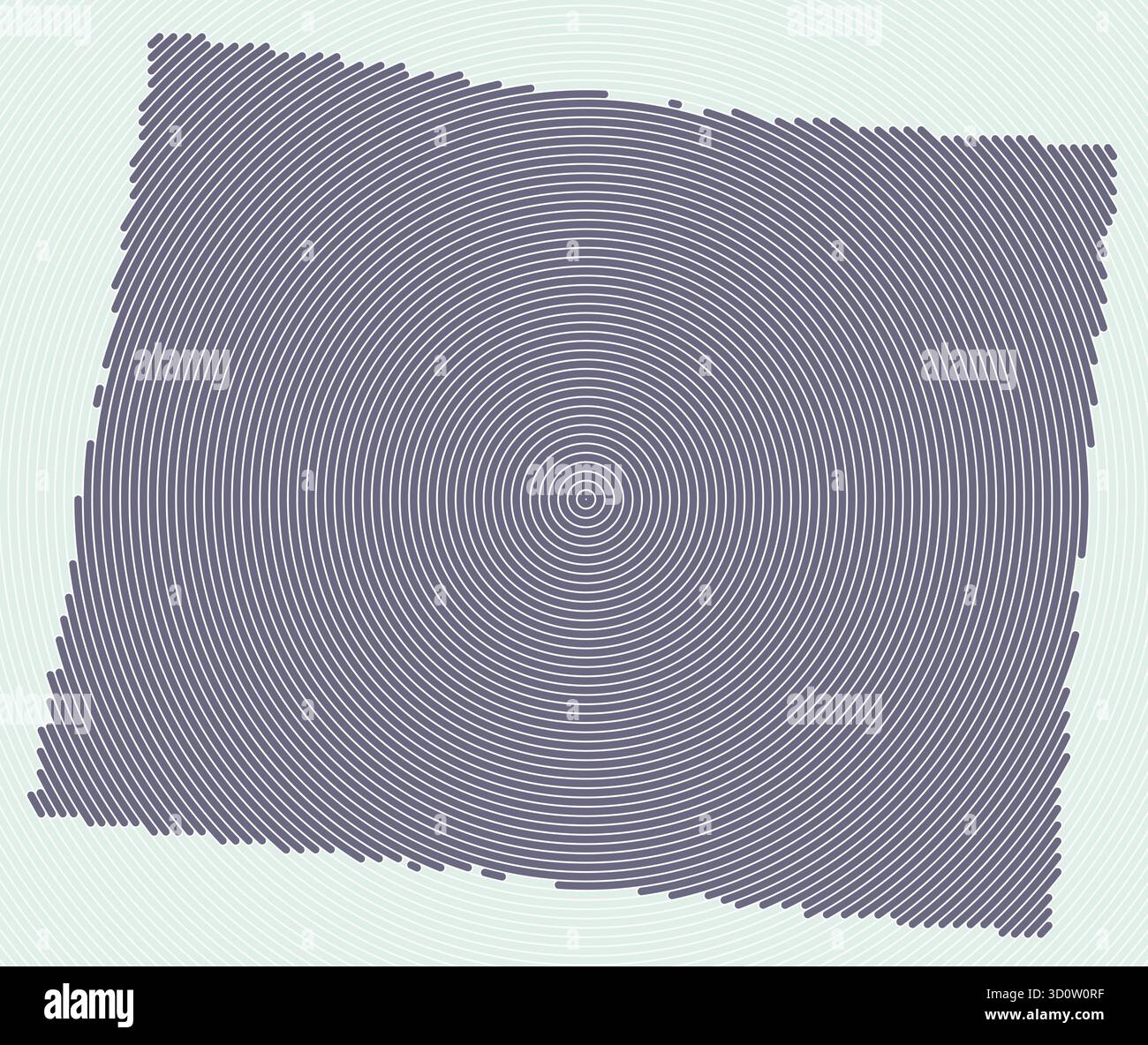 Anelli a forma di Wyoming. Mappa di stato formata da cerchi impilati. Design della forma del confine del Wyoming. Illustrazione del vettore di tendenza. Illustrazione Vettoriale