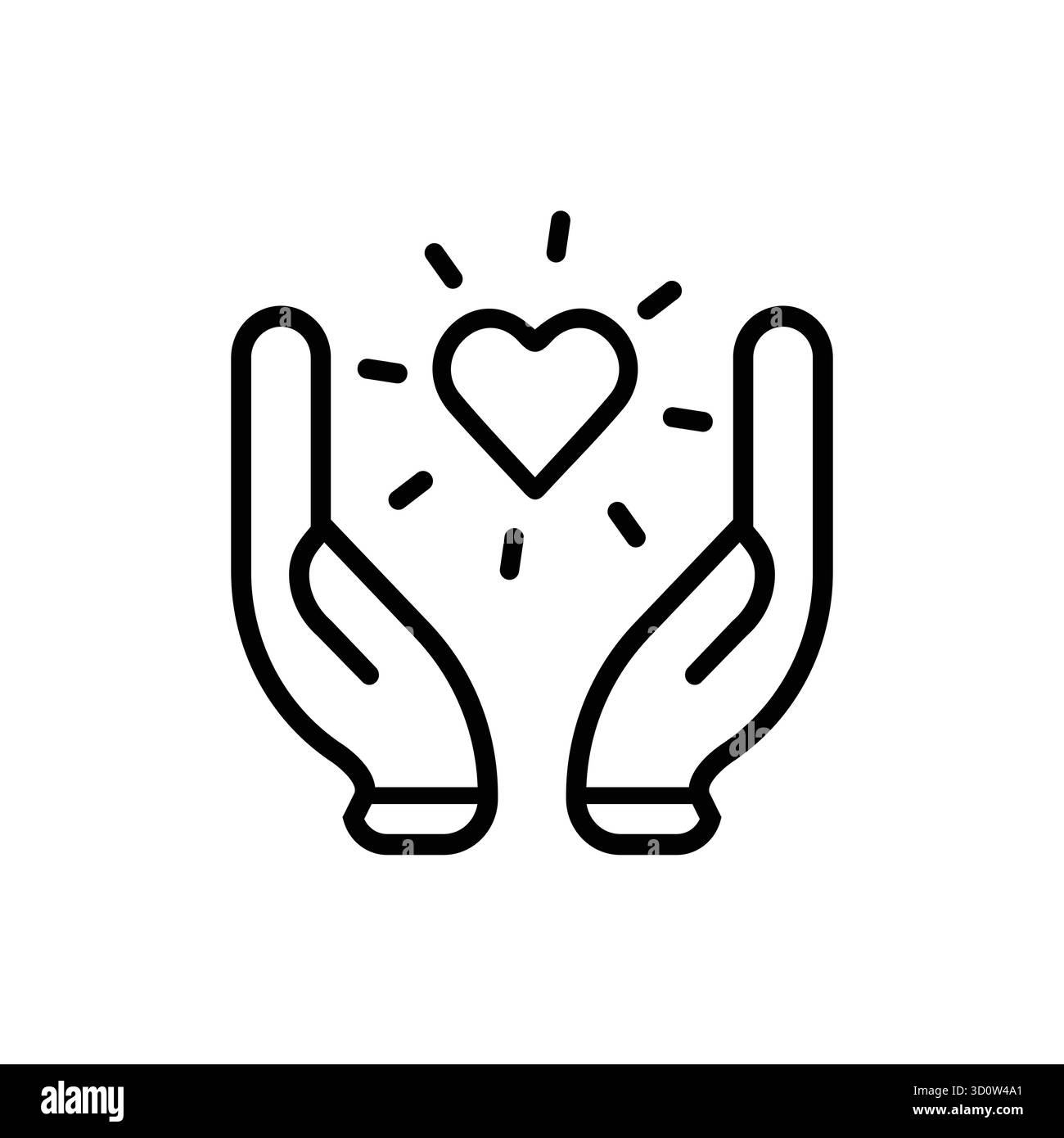 Icona nera isolata del cuore con le mani su sfondo bianco. Icona a linea di cuore e mani. Simbolo di cura, amore, carità. Illustrazione di carità Illustrazione Vettoriale