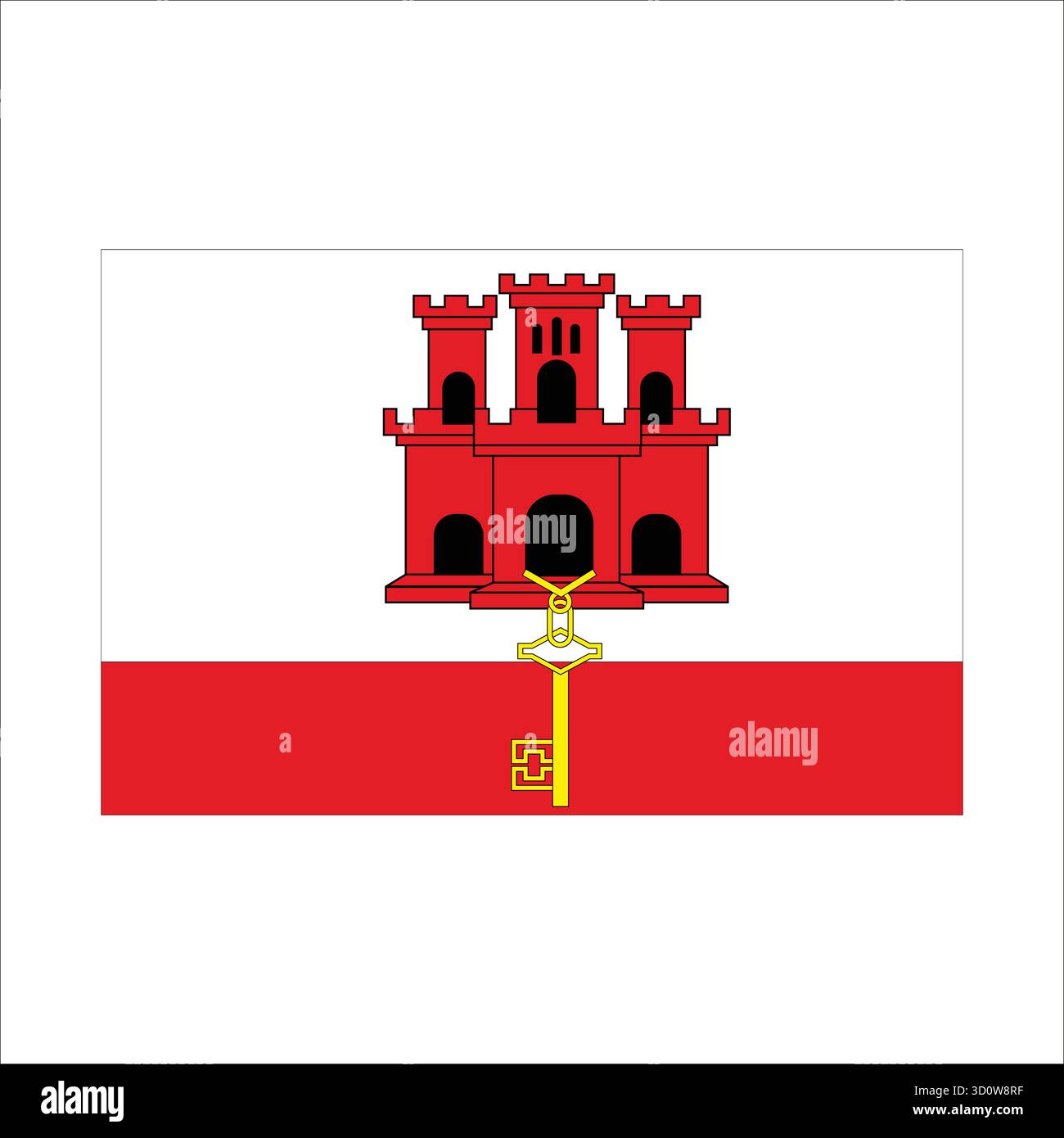 Bandiera di gibilterra con castello rosso, chiave d'oro e due bande orizzontali Illustrazione Vettoriale