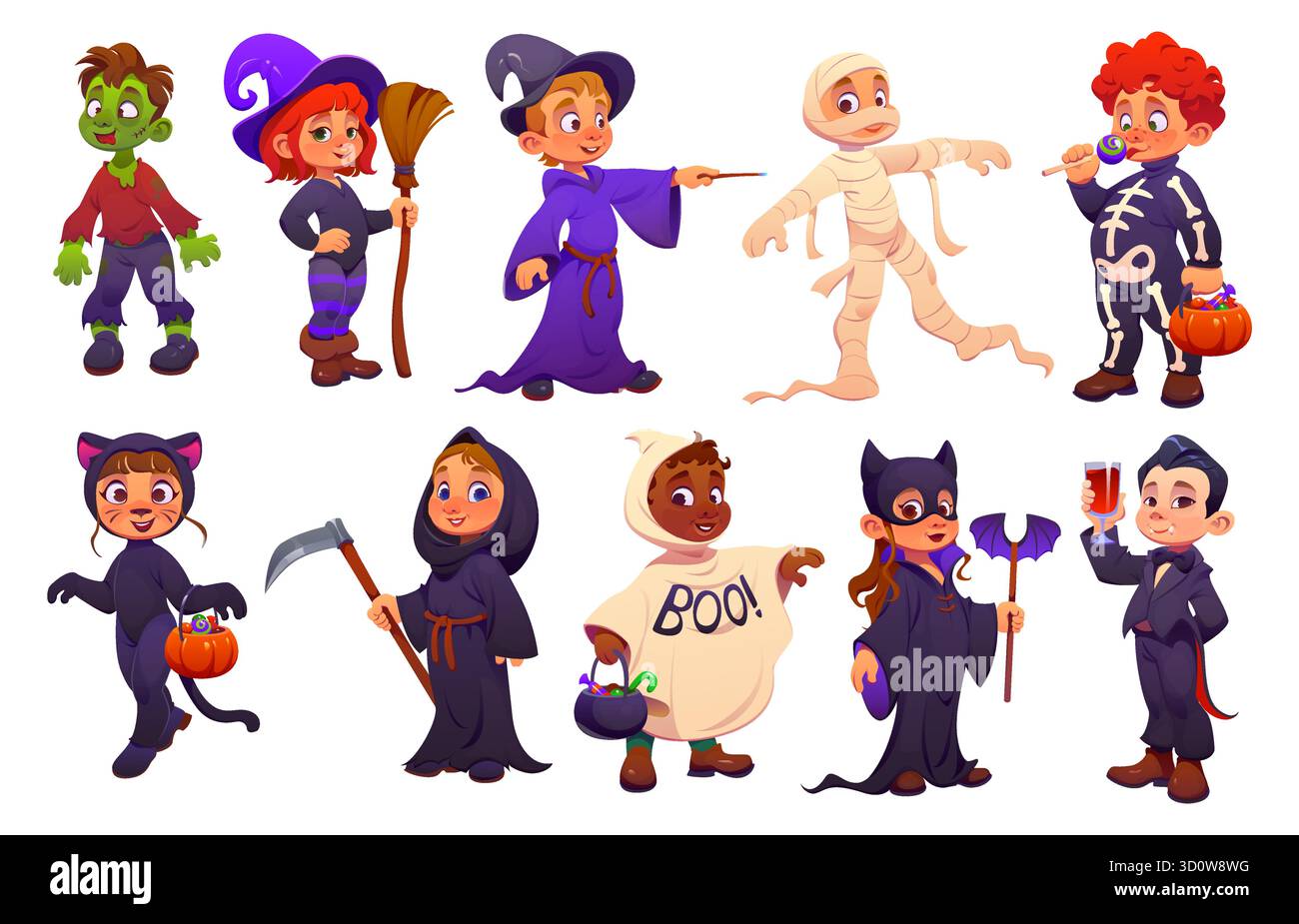 Personaggi dei cartoni animati Halloween per bambini in costumi Illustrazione Vettoriale