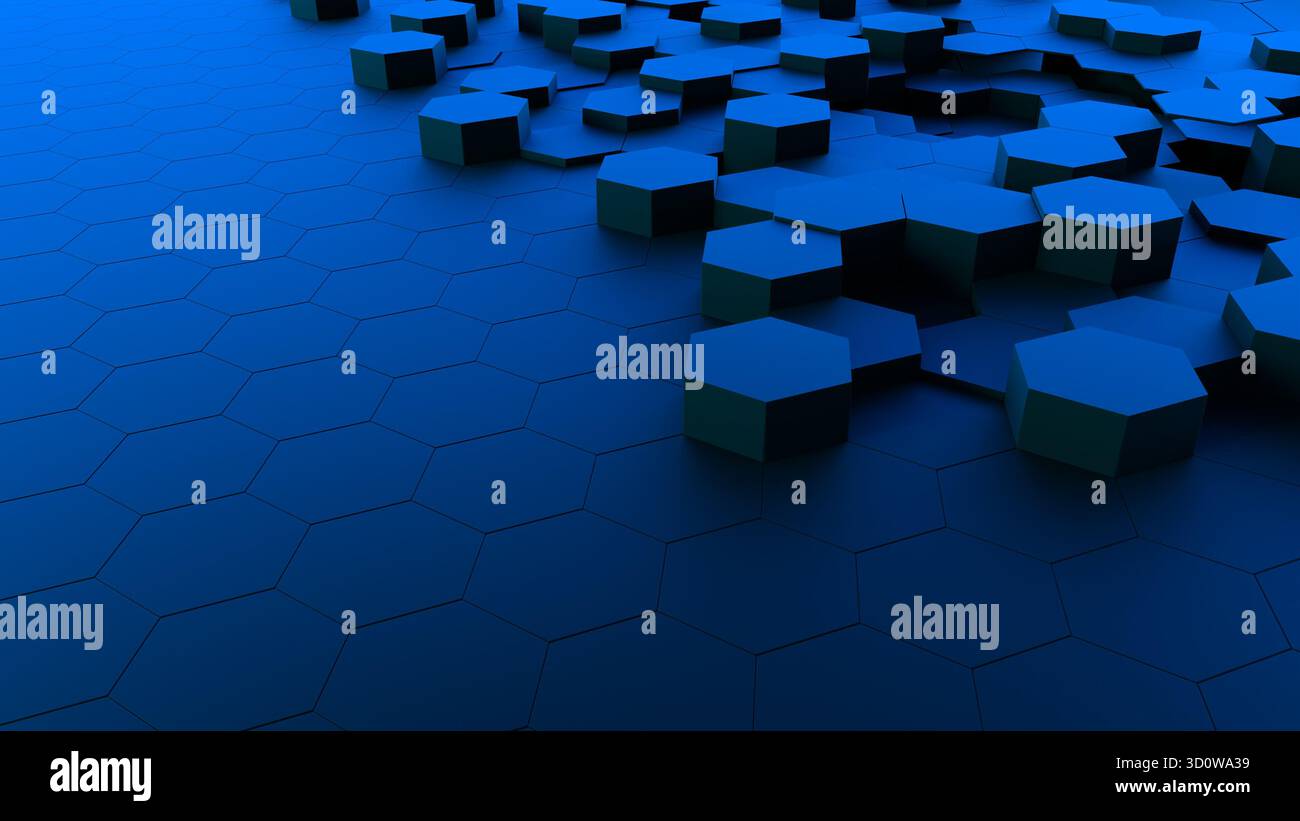 sfondo 3d astratto a nido d'ape esagonale blu Foto Stock