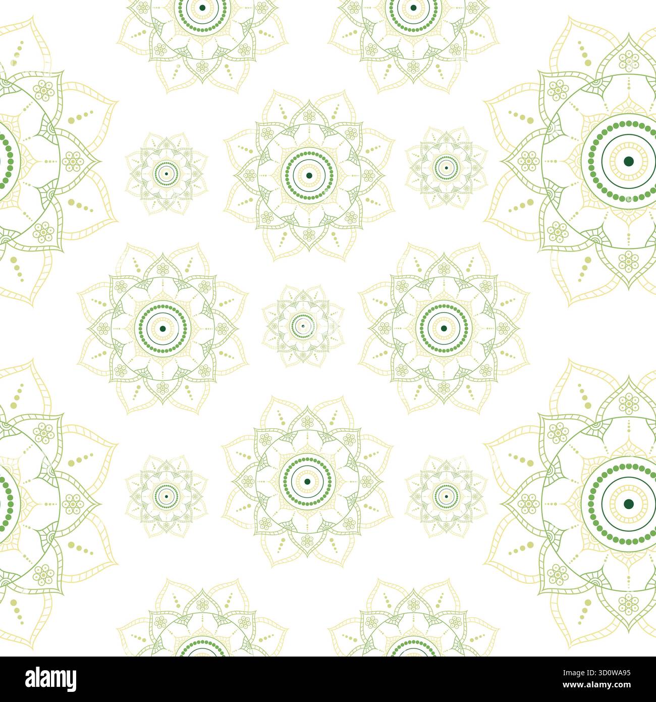 Motivo vettoriale senza cuciture con un mandala verde ricco di dettagli. Foto Stock