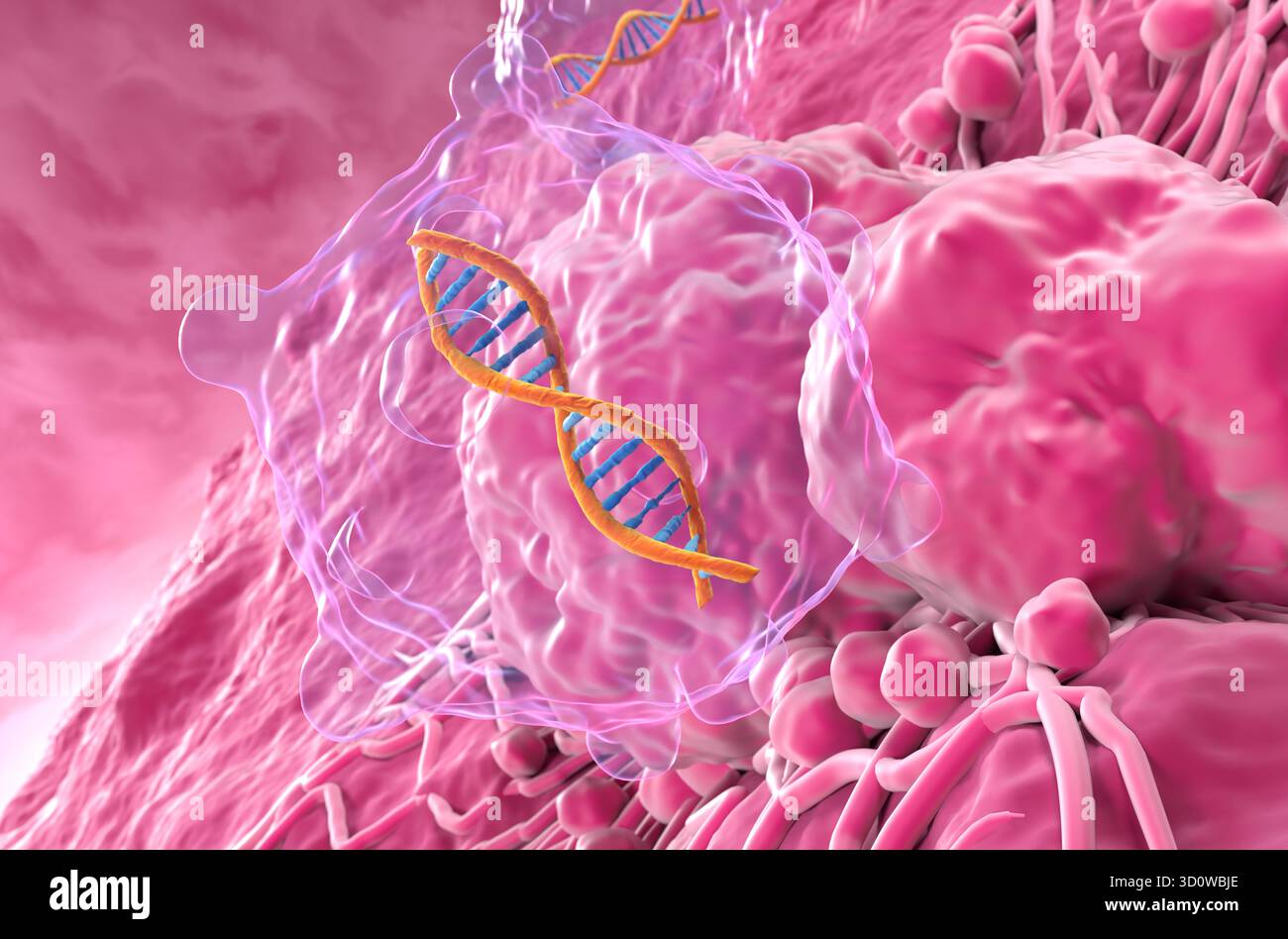 Terapia genica nel cancro della tiroide - Vista ravvicinata illustrazione 3d. Foto Stock