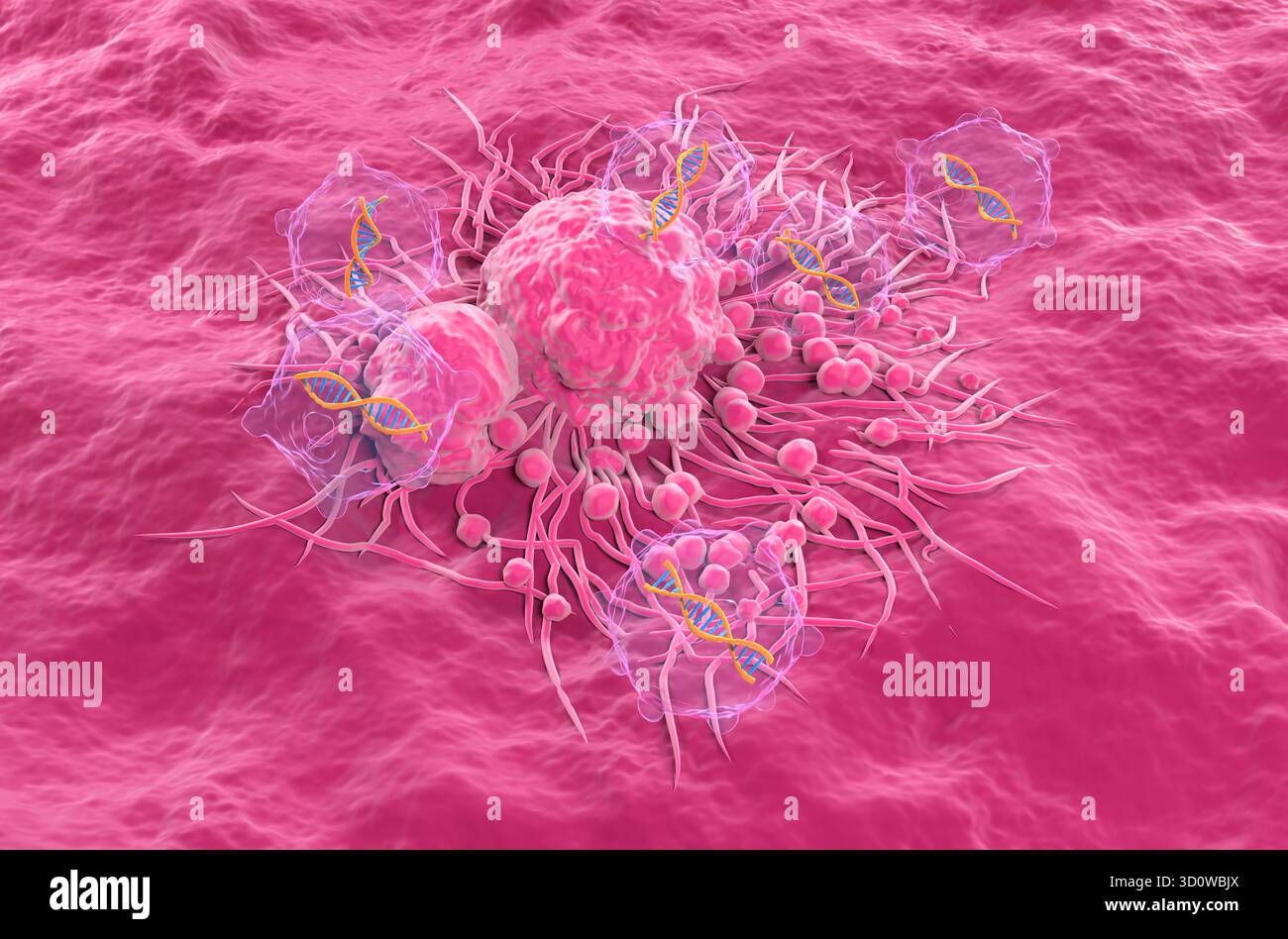 Terapia genica nel cancro della tiroide - Vista isometrica illustrazione 3d. Foto Stock
