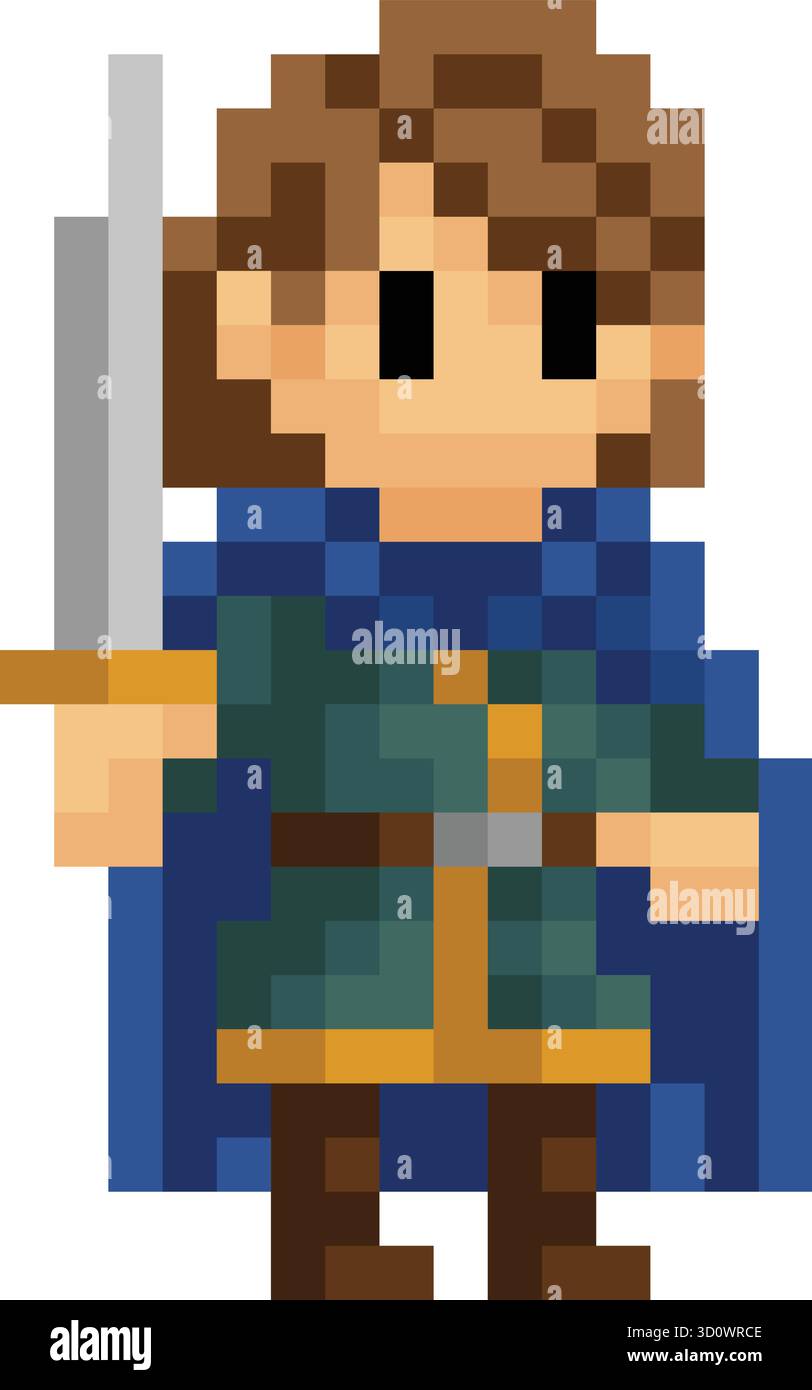 Medieval Fantasy Pixel Art Game Cartoon Character Illustrazione Vettoriale