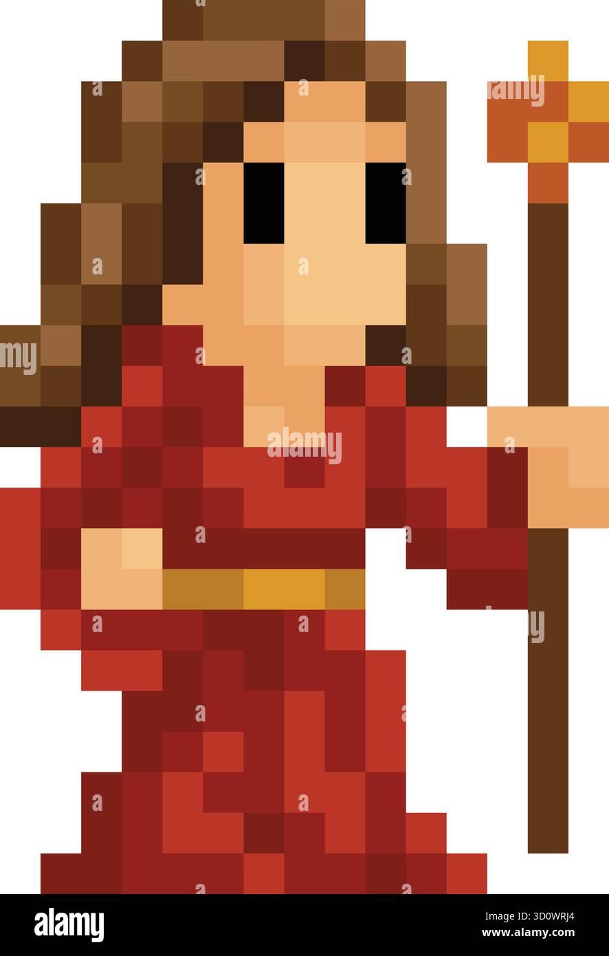 Wizard Fantasy Pixel Art Game Cartoon Character Illustrazione Vettoriale