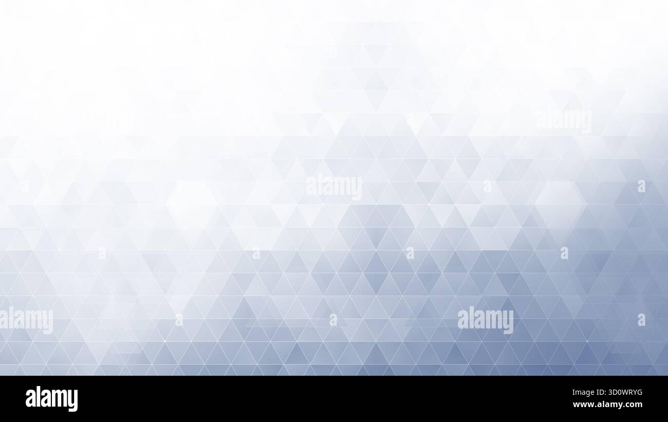 Sfondo astratto composto da molti triangoli bianchi, grigio chiaro e blu tenui. Sfondo geometrico a forma triangolare full frame con spazio di copia. Foto Stock