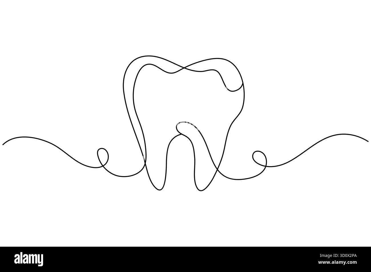 Il dente minimalista delinea un simbolo artistico a una linea per il concetto di dentista e igiene orale Illustrazione Vettoriale