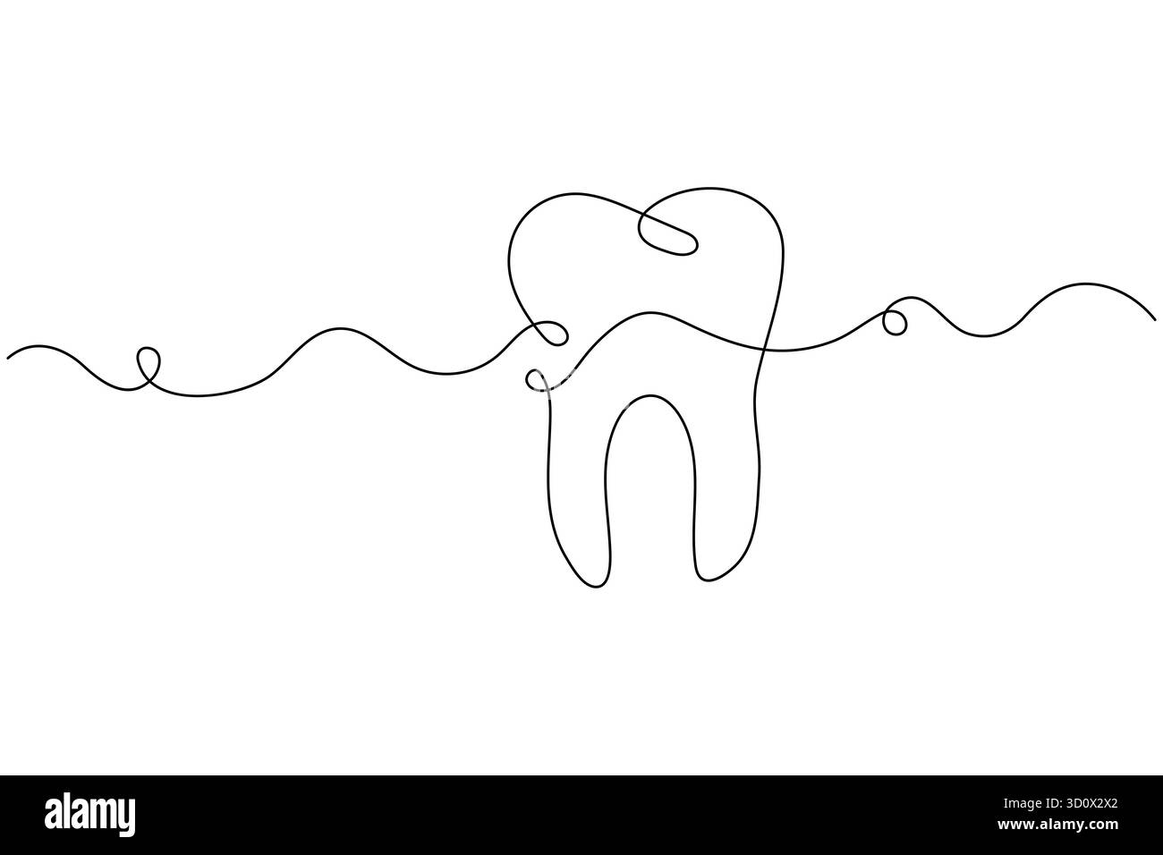 Il dente minimalista delinea un simbolo artistico a una linea per il concetto di dentista e igiene orale Illustrazione Vettoriale