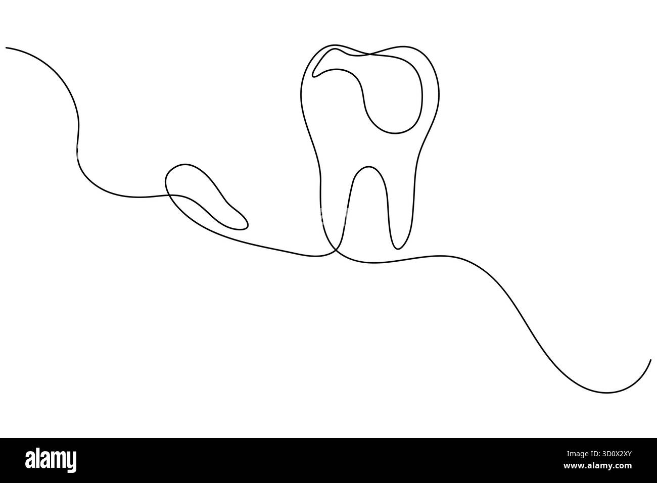 Il dente minimalista delinea un simbolo artistico a una linea per il concetto di dentista e igiene orale Illustrazione Vettoriale