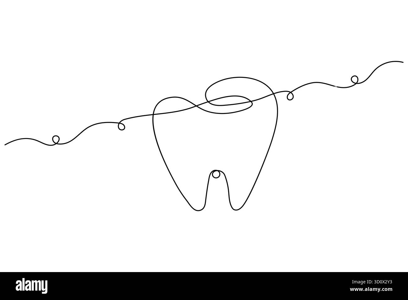 Il dente minimalista delinea un simbolo artistico a una linea per il concetto di dentista e igiene orale Illustrazione Vettoriale