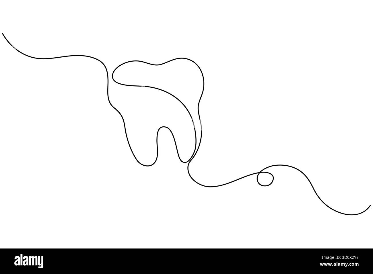 Il dente minimalista delinea un simbolo artistico a una linea per il concetto di dentista e igiene orale Illustrazione Vettoriale