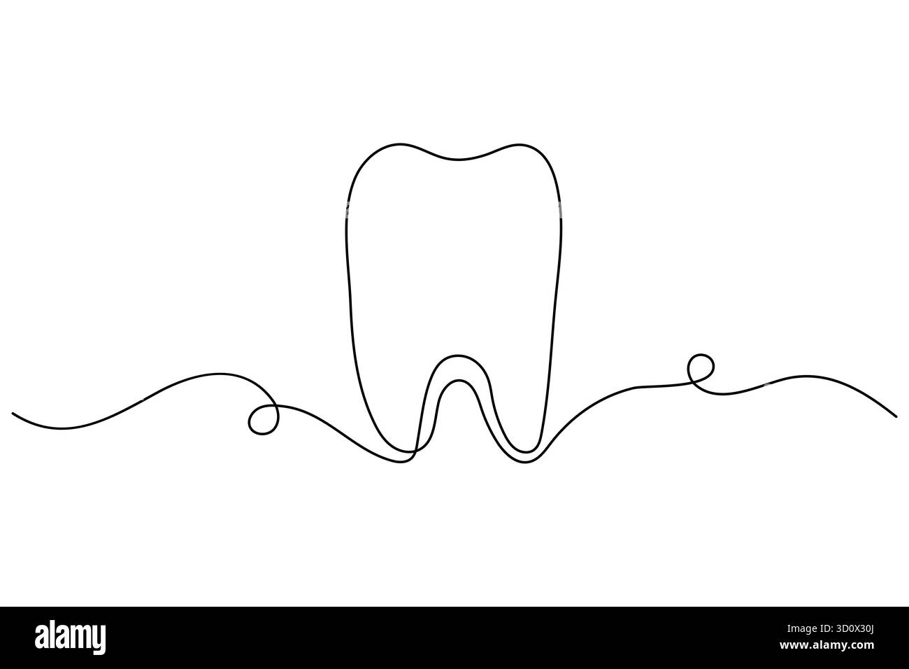 Il dente minimalista delinea un simbolo artistico a una linea per il concetto di dentista e igiene orale Illustrazione Vettoriale