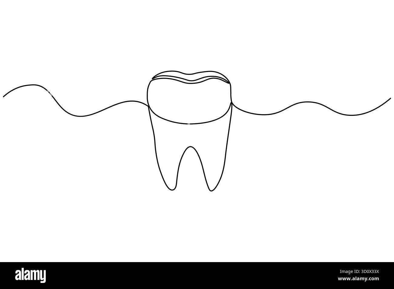 Il dente minimalista delinea un simbolo artistico a una linea per il concetto di dentista e igiene orale Illustrazione Vettoriale