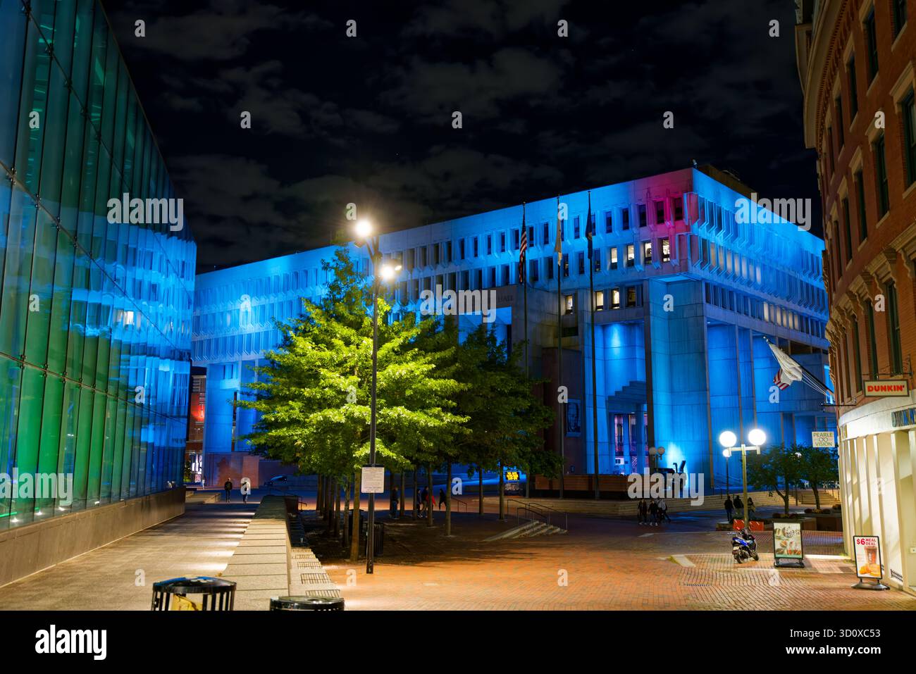 Il Government Center di Boston di notte Foto Stock