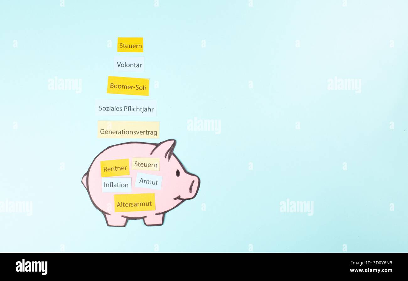 Povertà nella vecchiaia, inflazione, tasse e solidarietà boomer per i pensionati, anno sociale obbligatorio, anziani, lavoratore in pensione, volontariato, lingua tedesca Foto Stock