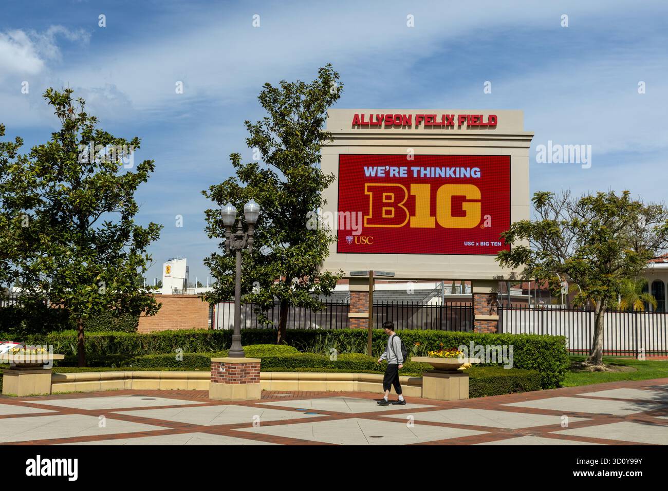 Primo piano del tendone per il tendone Allyson Felix Field presso il campus della University of Southern California Foto Stock