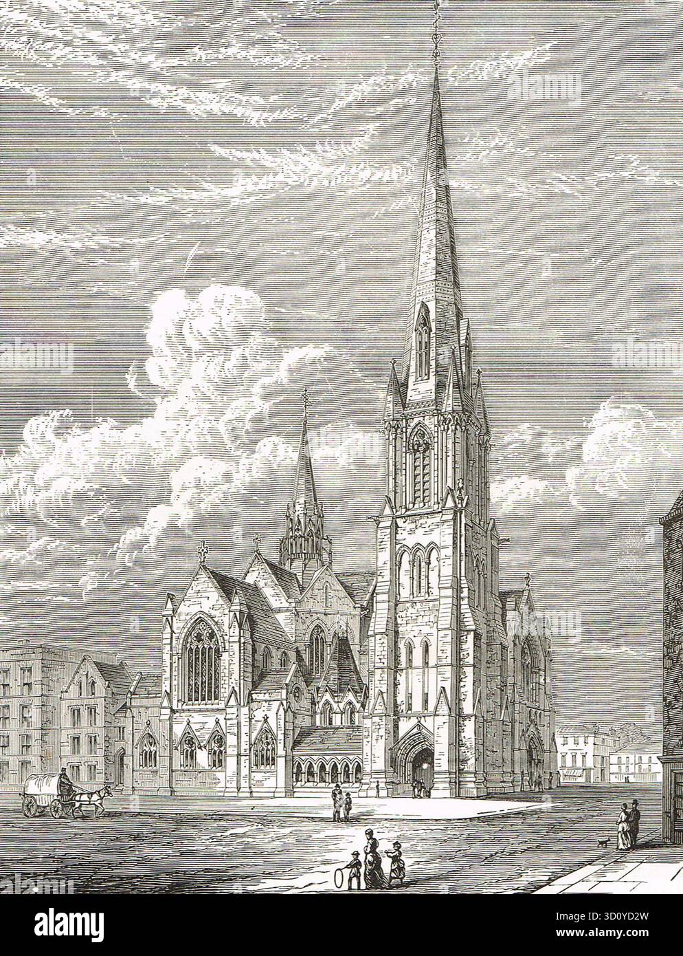 Christ Church, Westminster Bridge Road, Lambeth, Londra. La chiesa vittoriana originale. Fu bombardata durante la seconda guerra mondiale e rimane solo l'adiacente Lincoln Memorial Tower Foto Stock