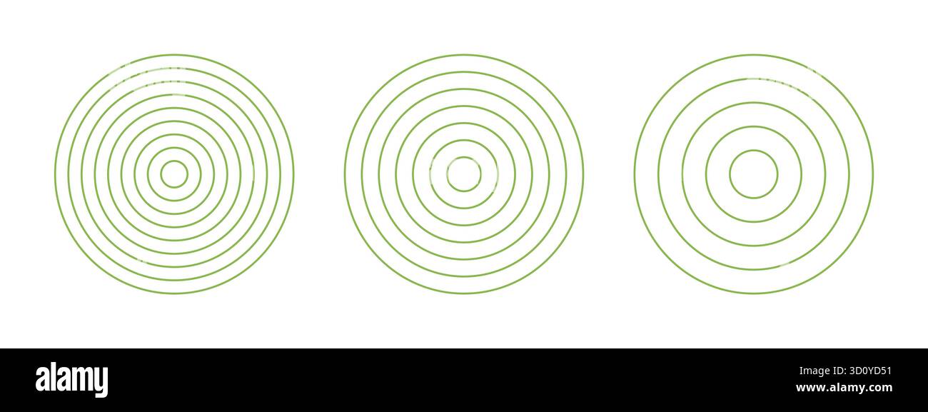Set di cerchi concentrici verdi griglie polari. Ruota della vita, abitudini tracker. Di diagrammi circolari divisi nella raccolta di 8, 6, 4 segmenti uguali. Polare vuoto Illustrazione Vettoriale